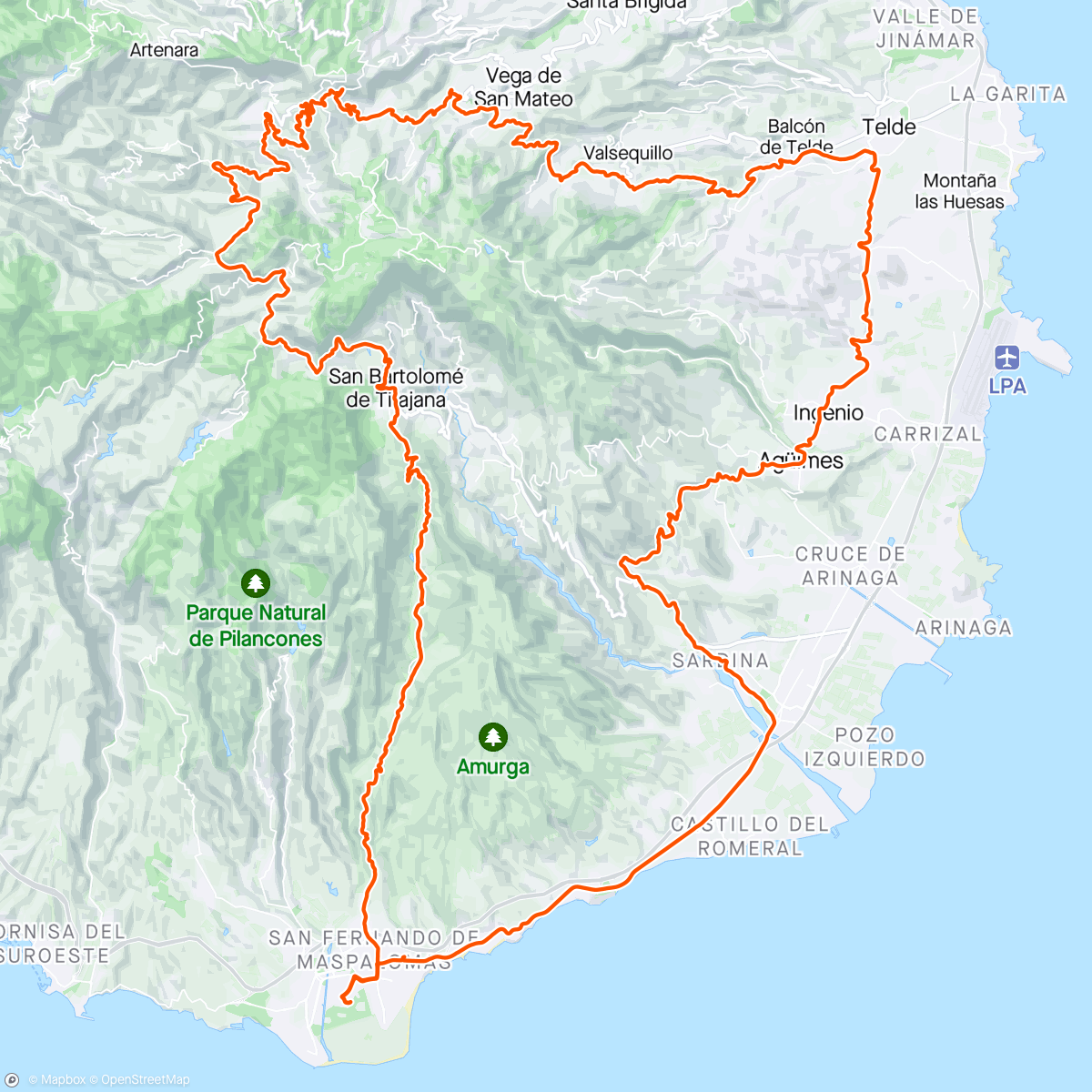 Map of the activity, Tejeda - Cruz de Tejeda - San Mateo - Telde