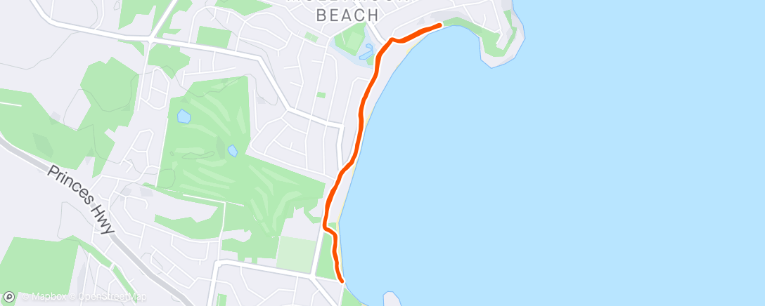Map of the activity, Mollymook running