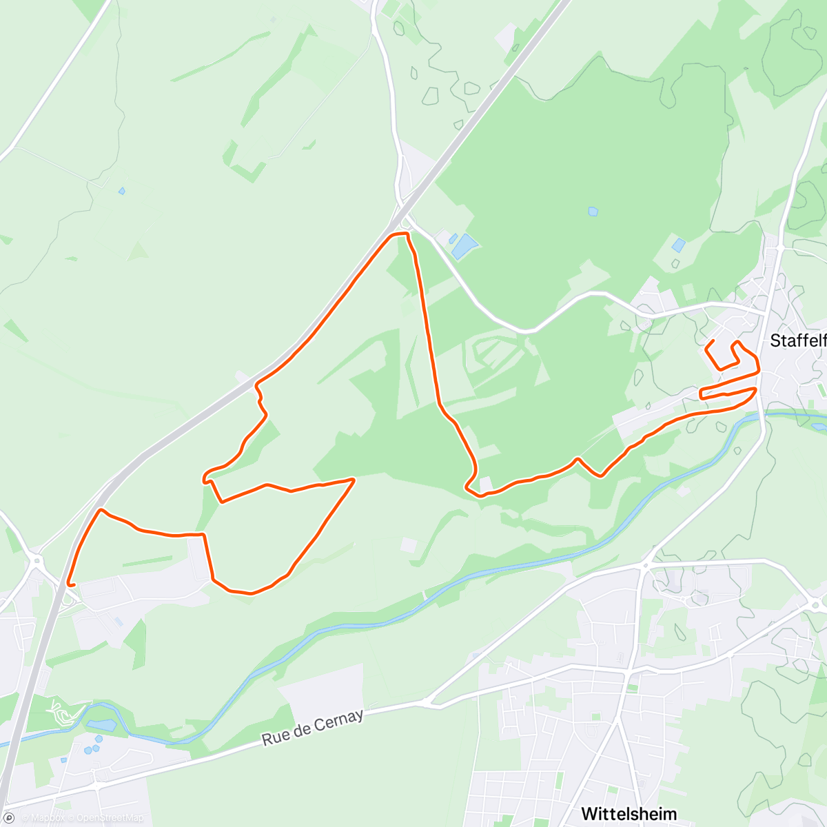 Map of the activity, Afternoon Run à la frontale