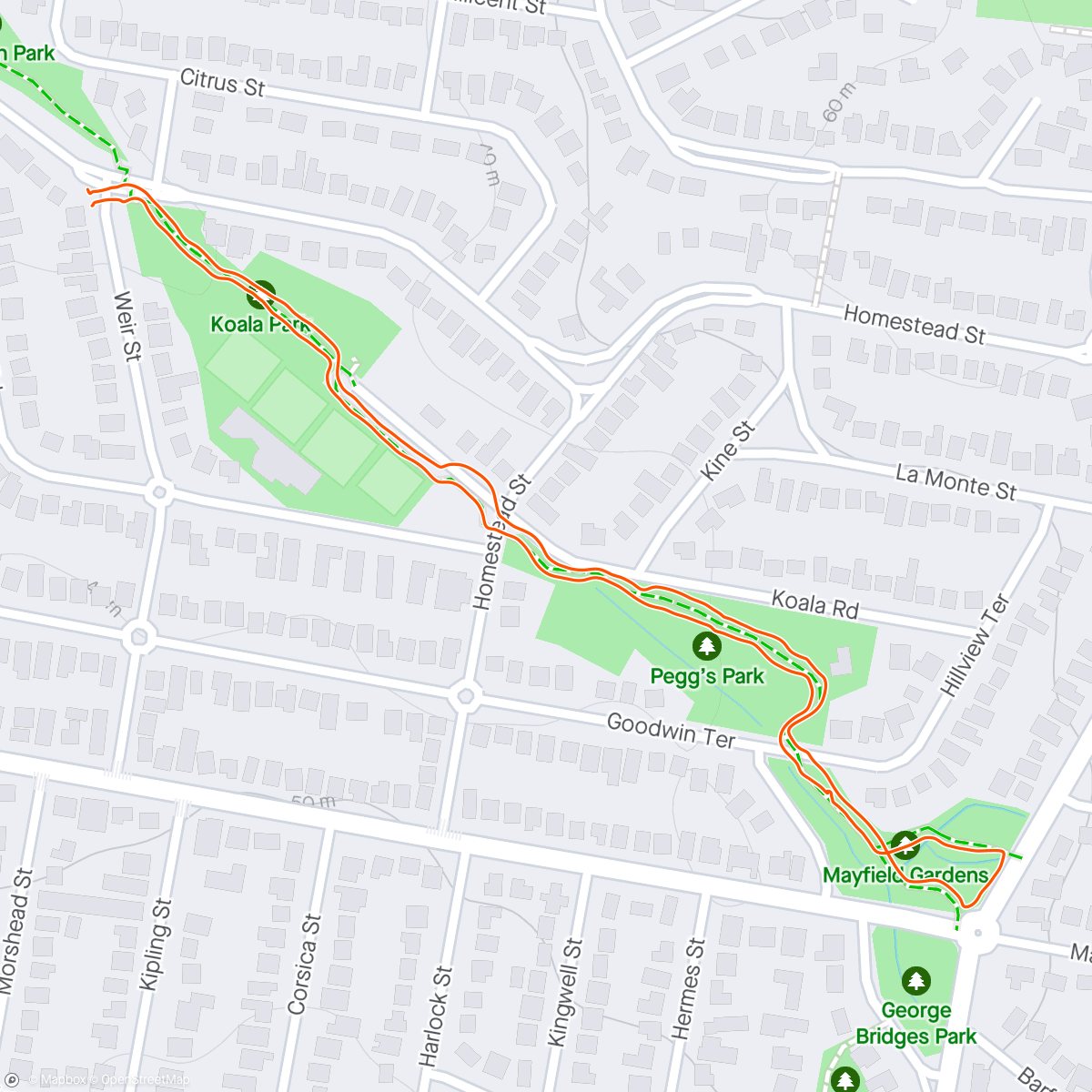 Map of the activity, Walking Daly