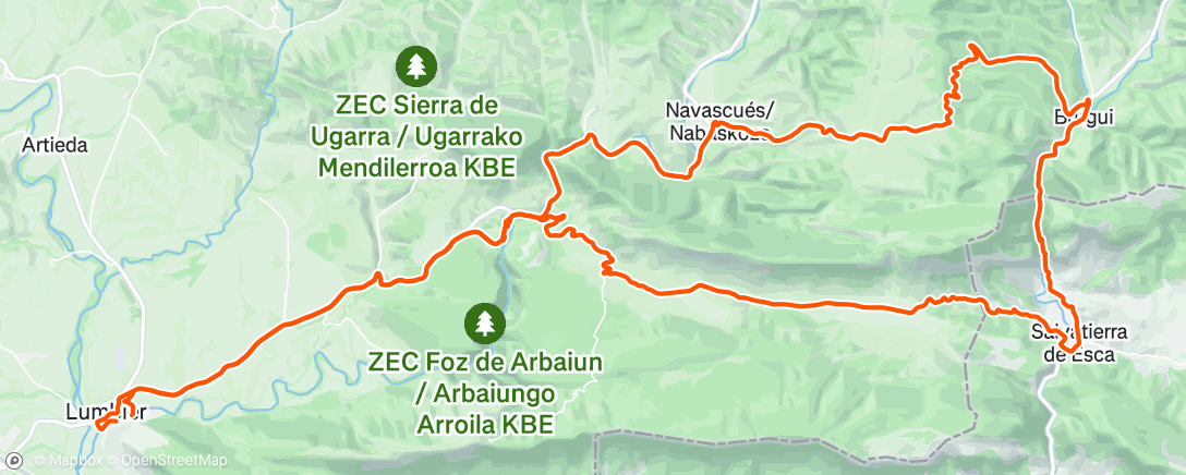 Map of the activity, Lumbier, Navarra. Oak and pine forests, deep limestone gorges, beautiful climbs and descents, griffon vultures, red kites, storks and nightingales nightingales!