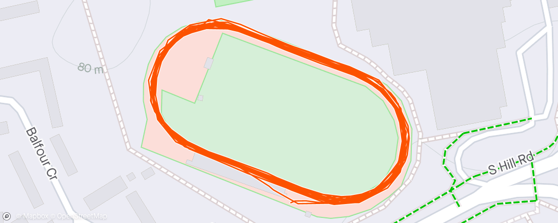 Map of the activity, 5x400m w 200m jog recovery