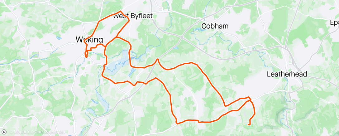 Map of the activity, WCC social ride to Polesden Lacey