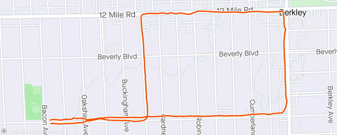 Map of the activity, 6 x 1:30 jog, 2:00 walk