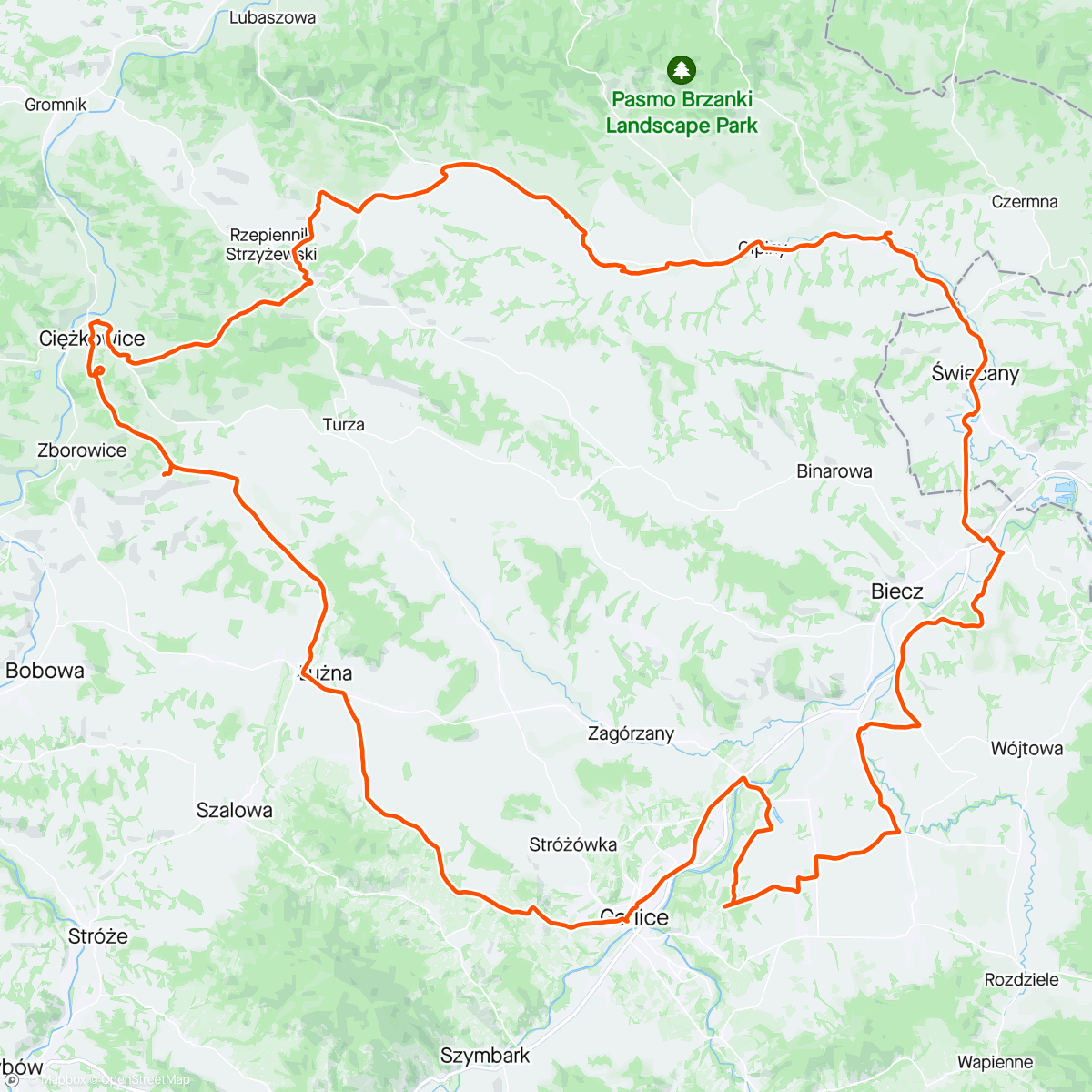 Map of the activity, Ciężkowice rekreacyjnie mtb