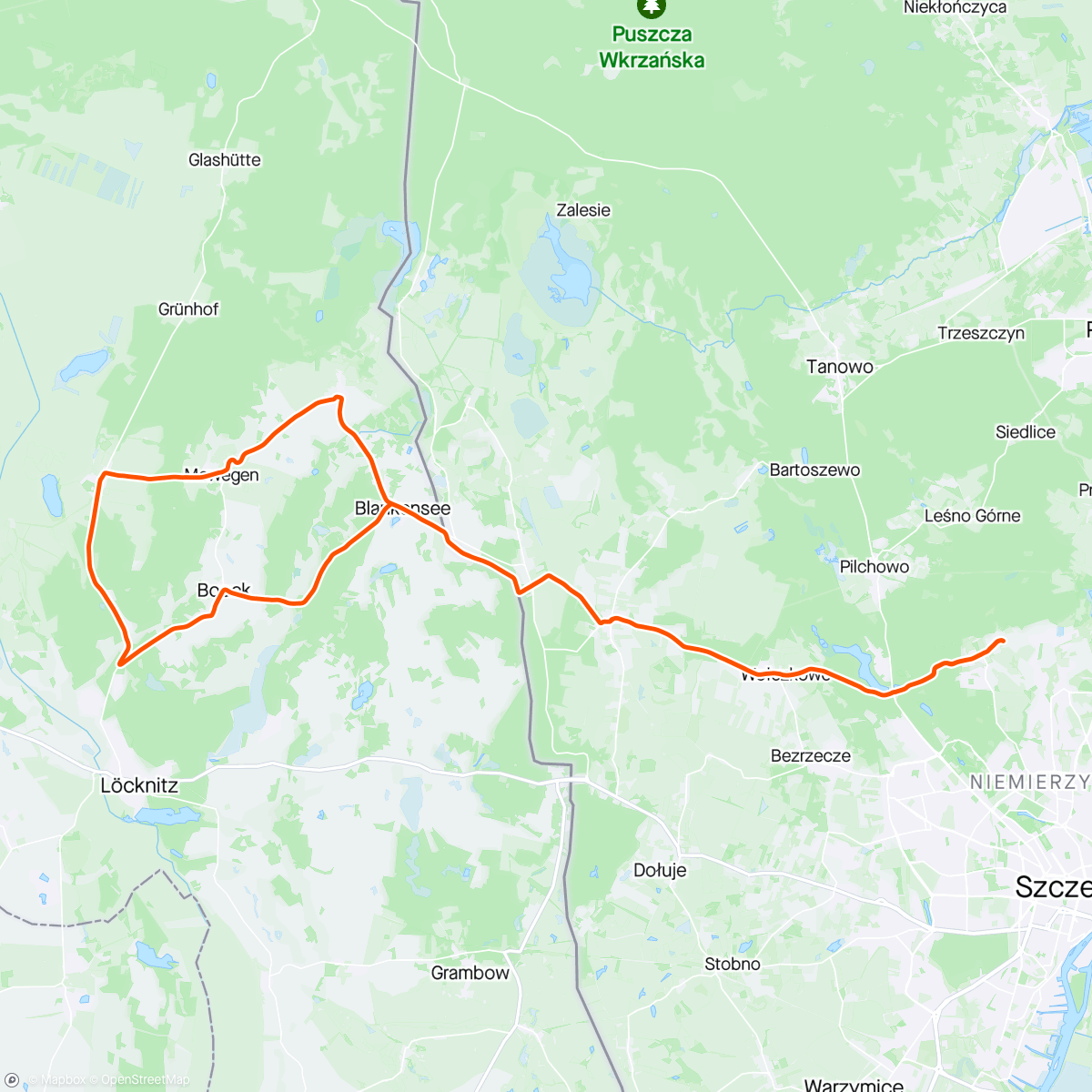 Map of the activity, BNR Monday Szosa Ride z TobSon 🌧