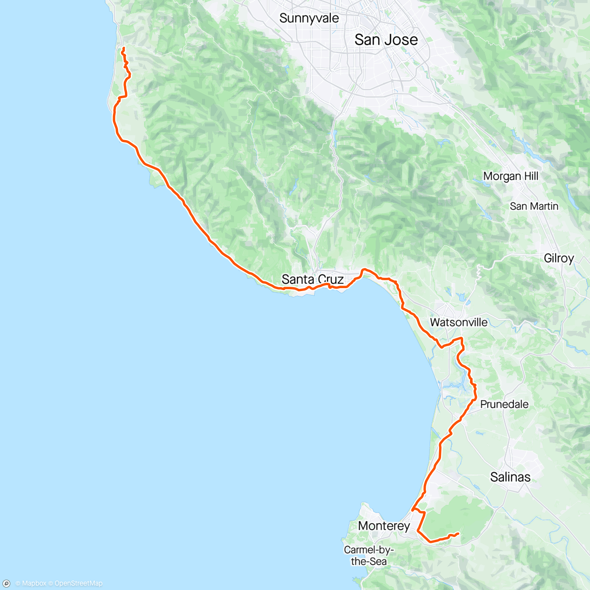 Map of the activity, channeling my 17 y/o self and flooded with memories of this coastline from that chapter. vans, flat pedals and the $4 dump frame northbound headwind retribution sea otter tour commute stage 2. :)