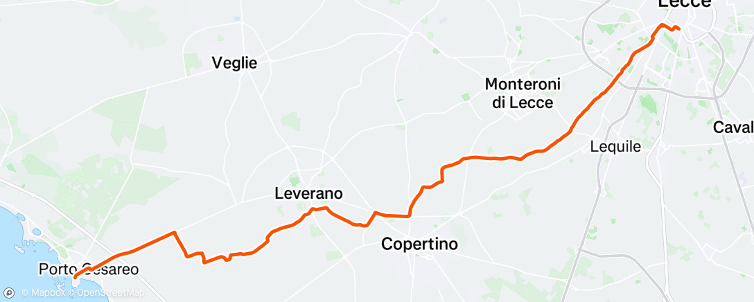 Map of the activity, Lecce to Porto Cesareo🇮🇹🚴‍♀️💛🌊🥂