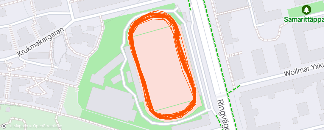 Map of the activity, 15x400 w 30 sec rest in between