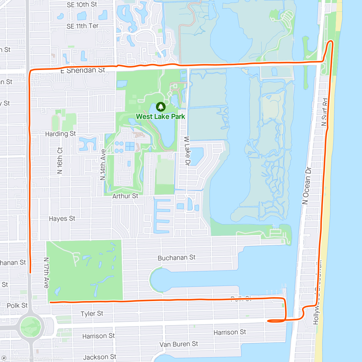 Map of the activity, Hollywood Beach Loop