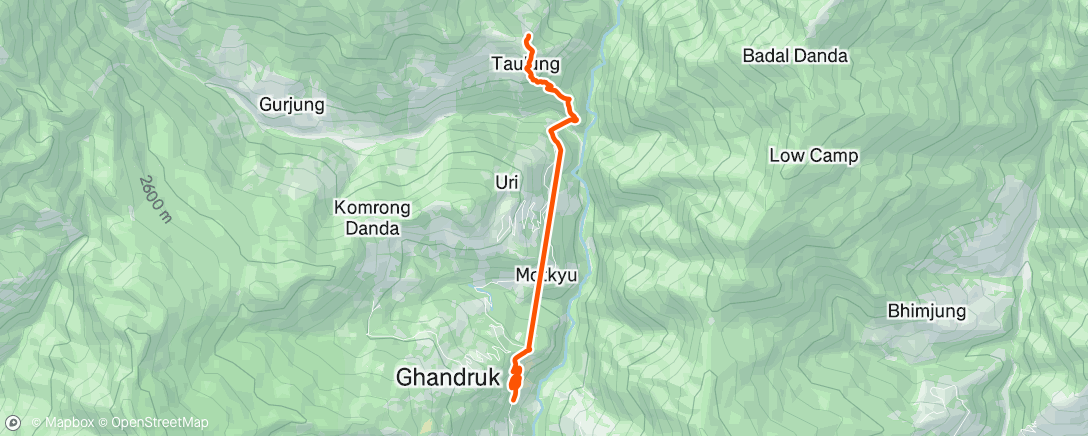 Map of the activity, Day 4: Chhomrong to Samrung then Matkiu Jeep Station to Hudu