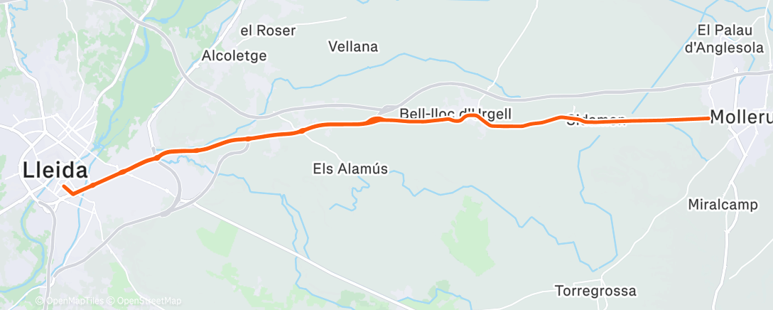 Map of the activity, ROAD: LLEIDA - MOLLERUSSA - LLEIDA