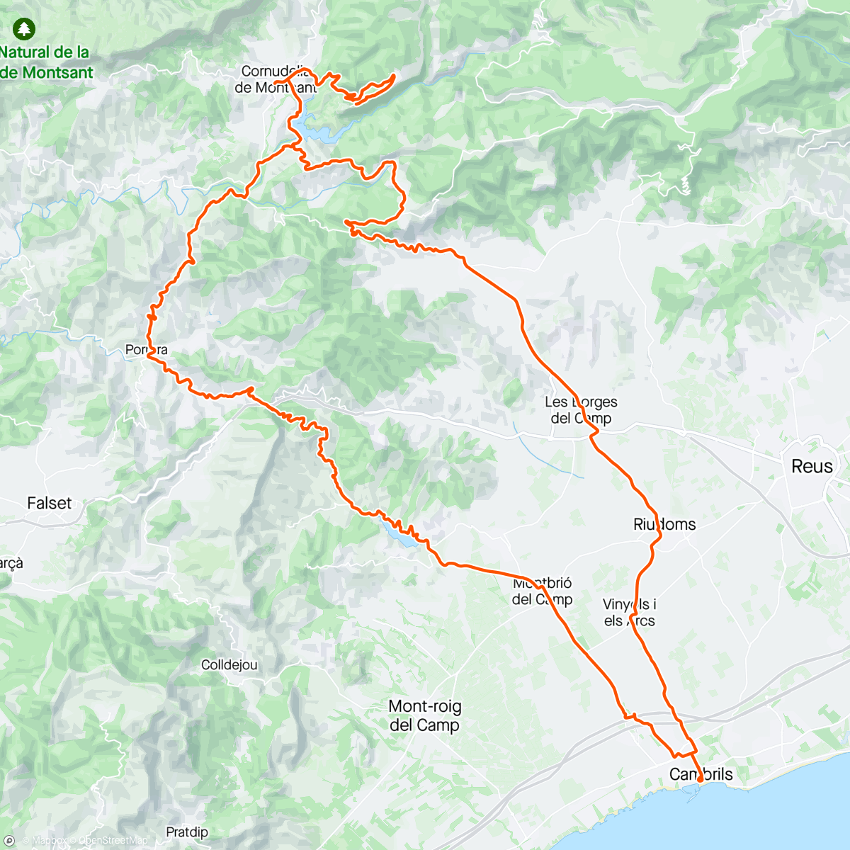 Map of the activity, Cambrils - Siurana - Cambrils