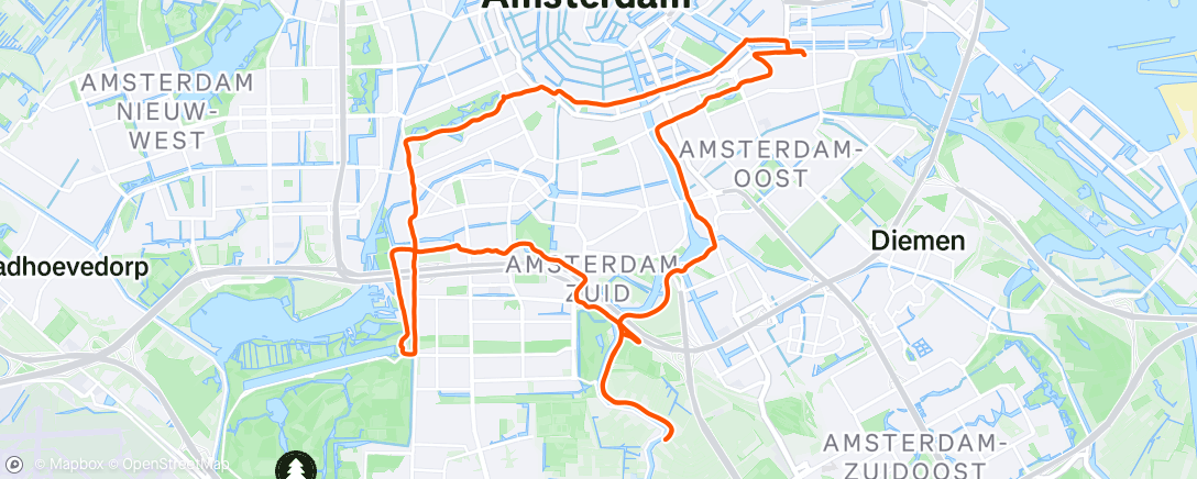 Map of the activity, Inline skate tour, deels met SMS Sunday Morning Skate. (Waarvoor dank.)