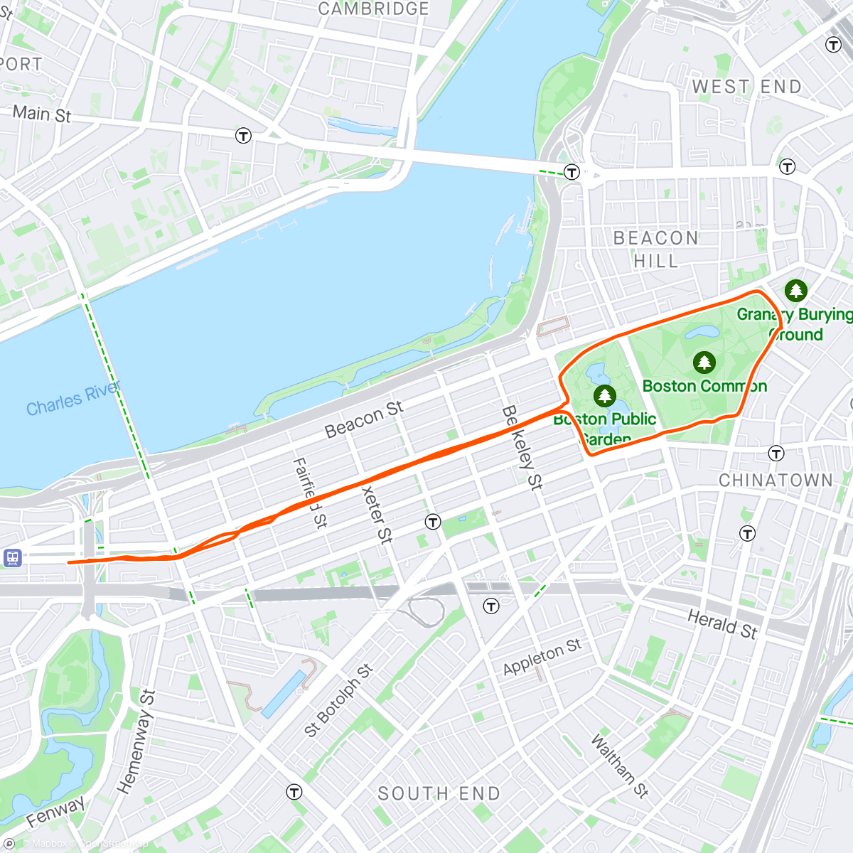 Map of the activity, Easy run to and around Boston Common Park
