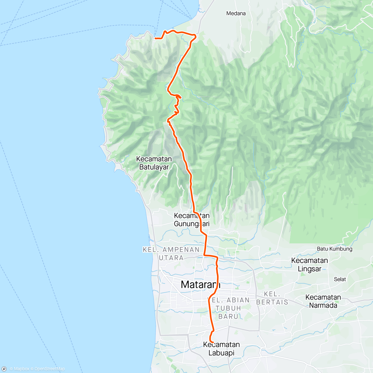 Map of the activity, Bike to work : teluk nare - labuapi