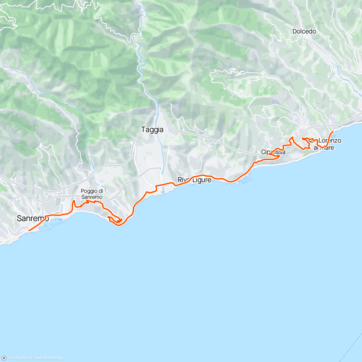Map of the activity, BKOOL - Milano Sanremo Virtual