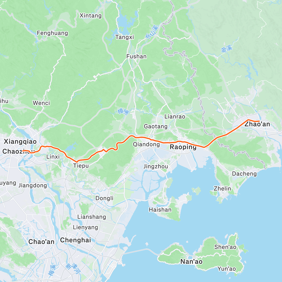 Map of the activity, Day 52 - Run China 3,000km - Nanzhao to Chaozhou City