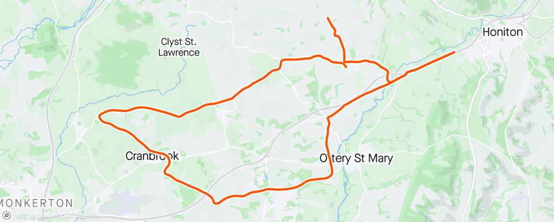 Map of the activity, Rockbeare ride