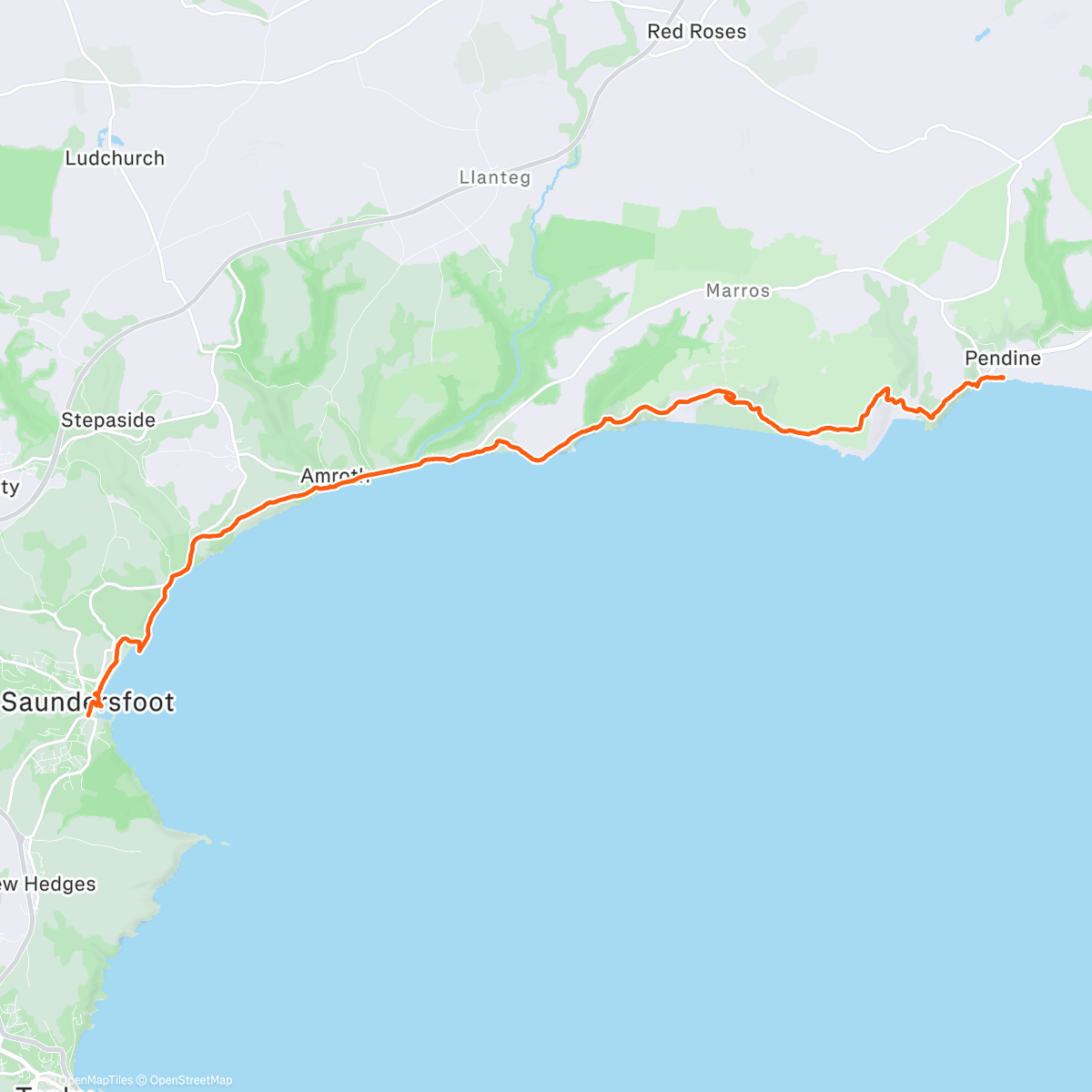 Карта физической активности (Wales Coast path: Pendine to Saundersfoot)