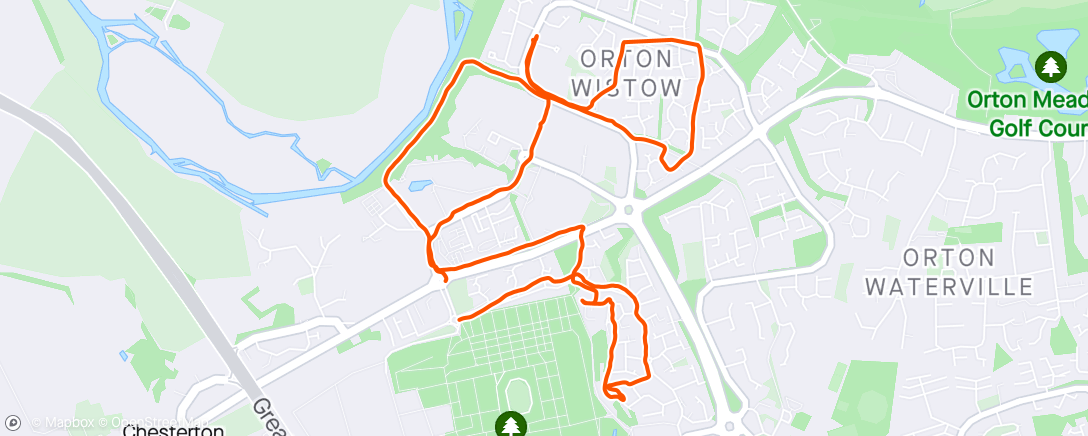 Map of the activity, Exploring the estates and bike routes around Peterborough. (and getting lost.). Testing knee and still not very good