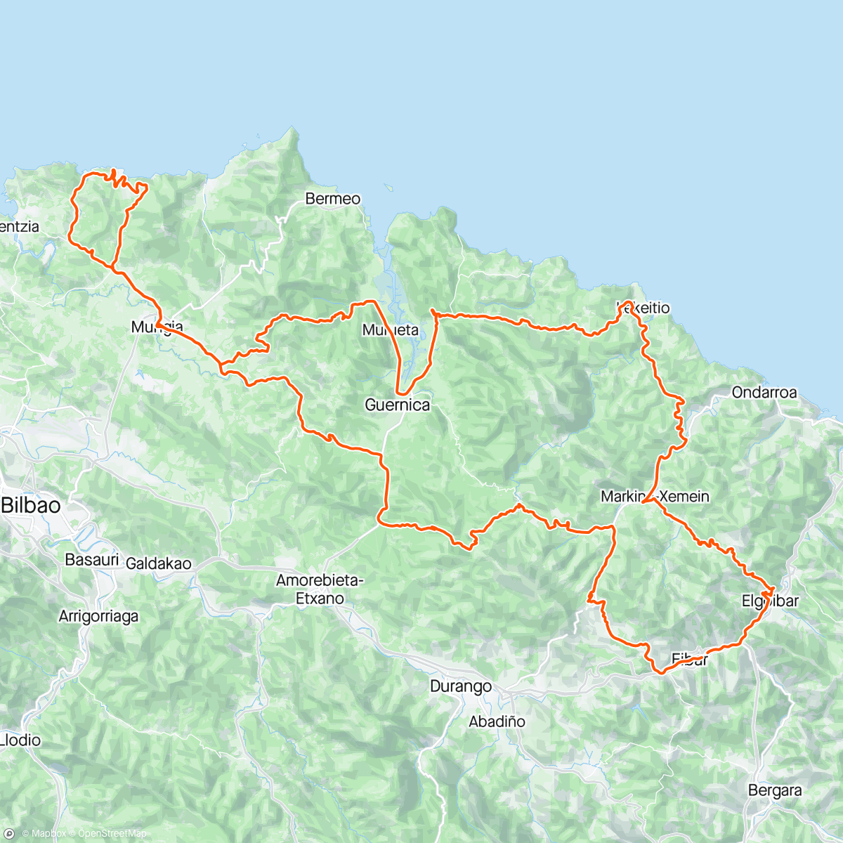 活动地图，San Miguel - Paresi - Andrakas - Morga - Urrutxua - Bolívar - Trabakua (por la antigua, que está reventada)