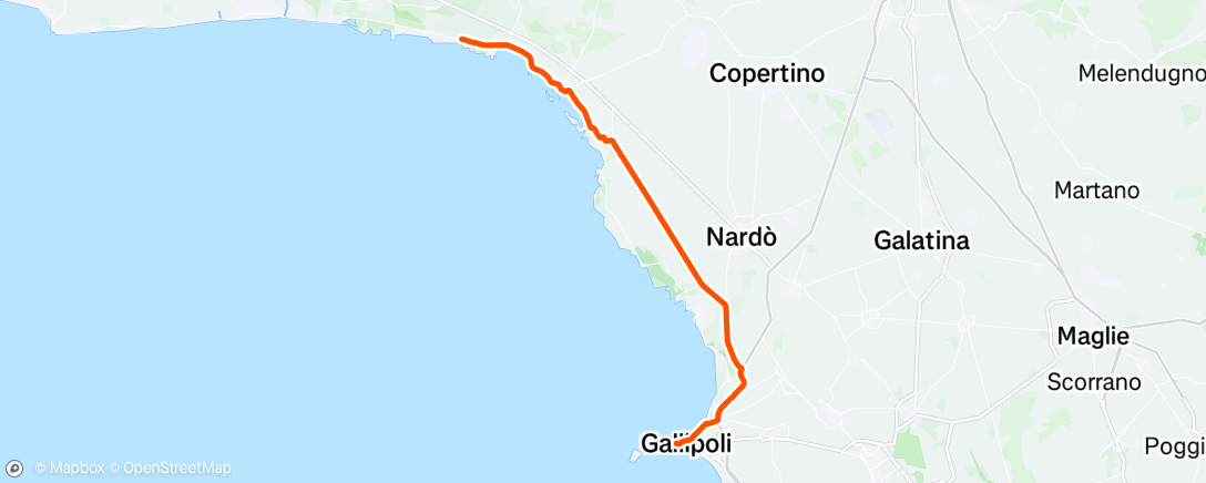 Map of the activity, Togo Beach to Gallipoli💛🚴‍♀️🇮🇹🥂🌊🫶💋💦