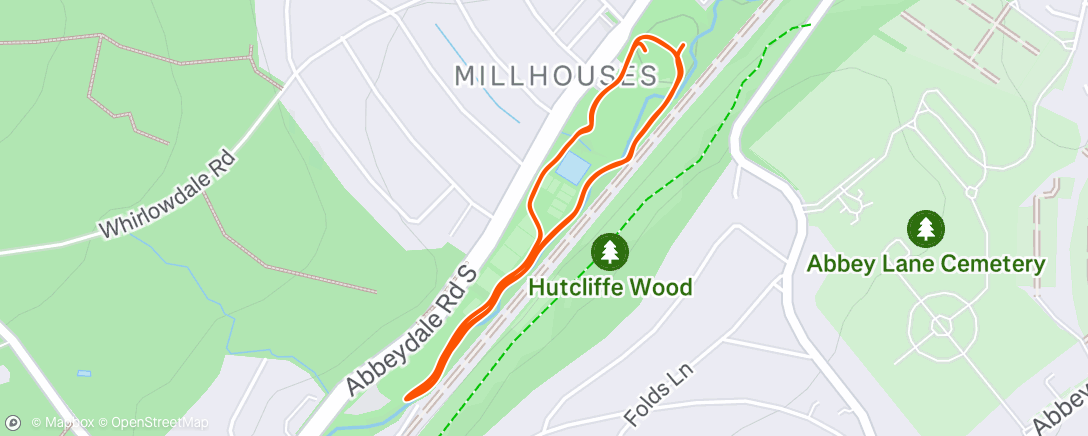 Mapa da atividade, Millhouses parkrun #183 (my #2️⃣8️⃣3️⃣)