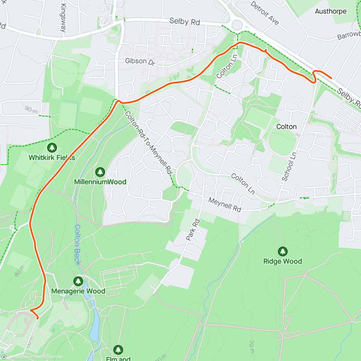 Map of the activity, Back from Parkrun