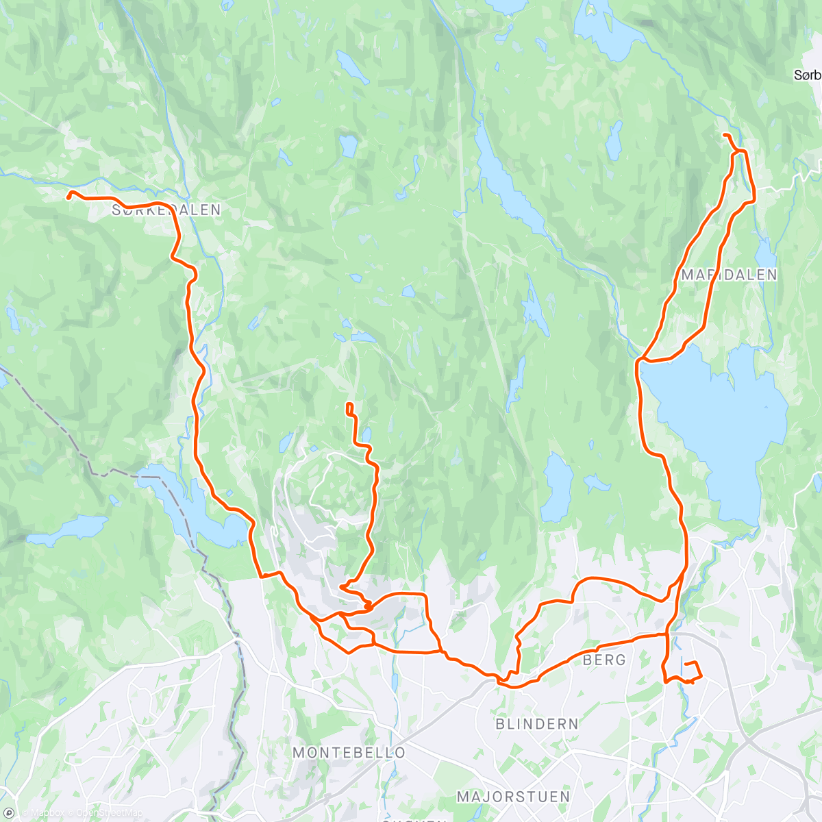 Map of the activity, Tryvann-Sørkis x2-Tryvann og Maridali