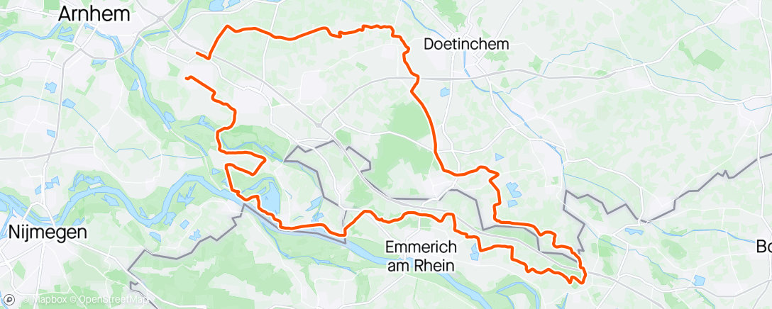 Map of the activity, TC Duiven rondje Zeddam Megchelen Emmerich Elten.