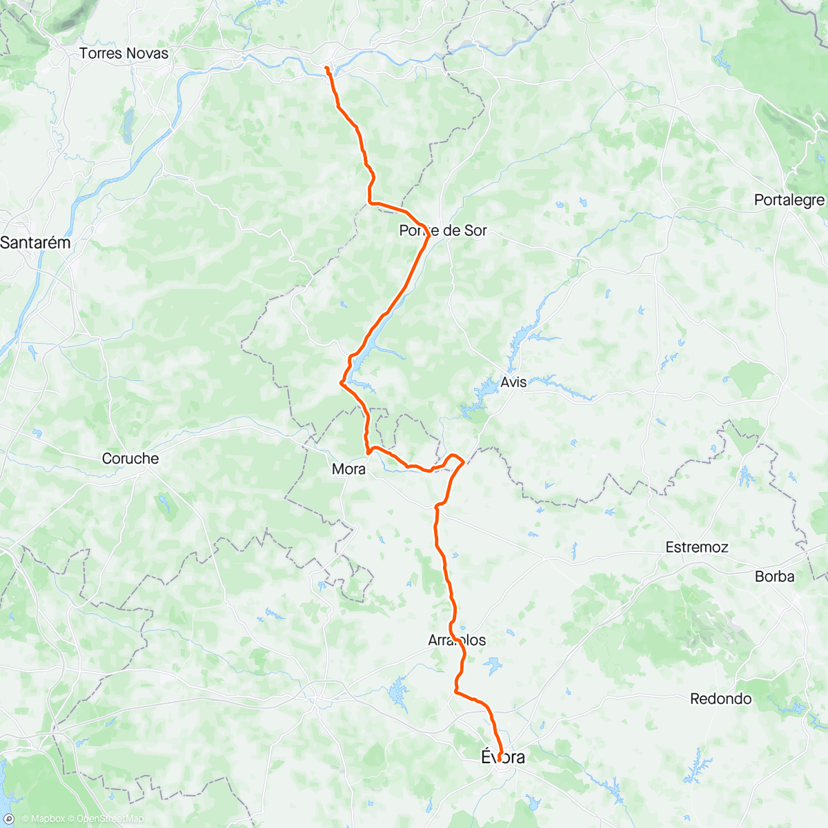 Map of the activity, Portugal day 5. The longest ride!  Dropping out the mountains now and through the cork forests 🌳