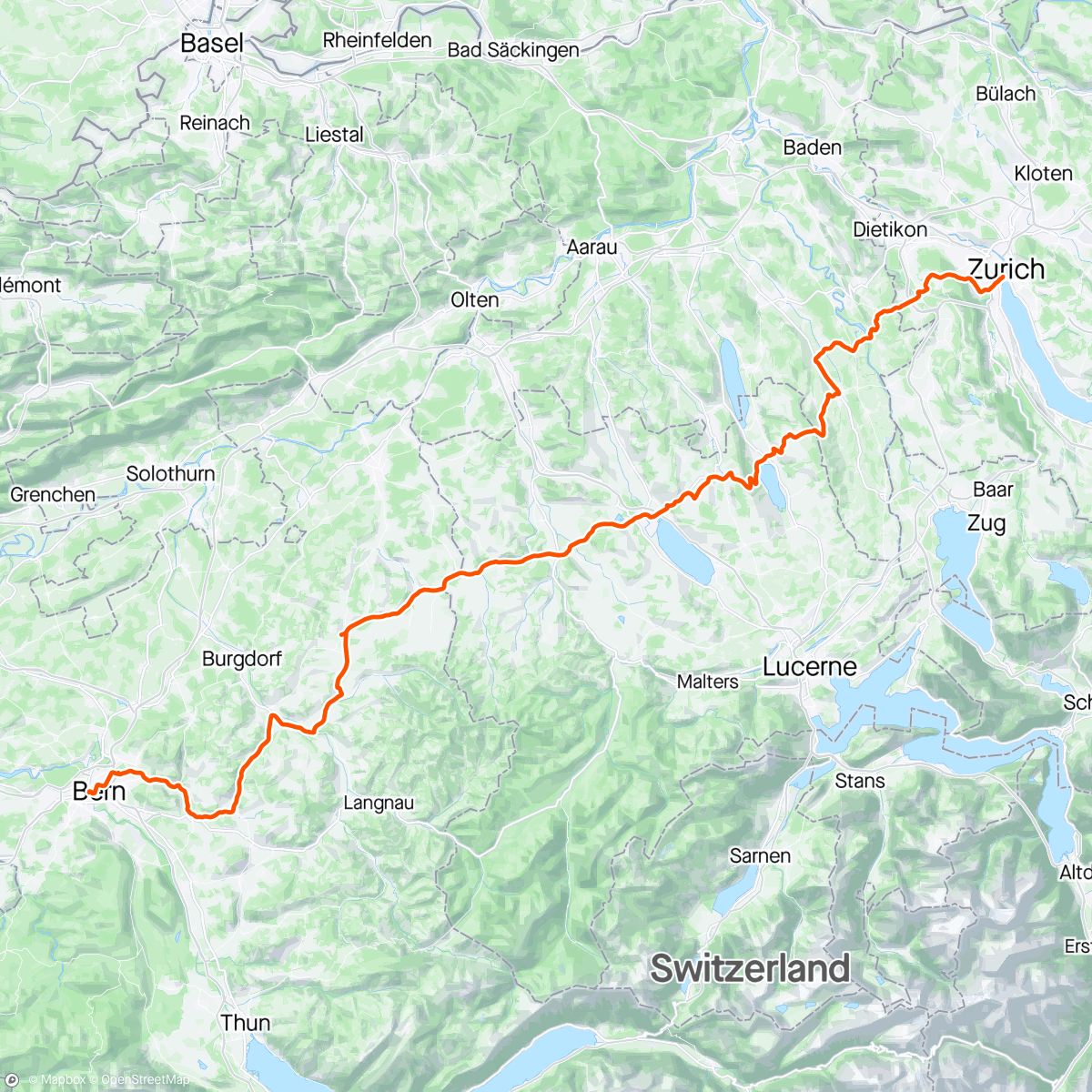 Map of the activity, ZÜRICH-BERN the Hilly & Scenic Way — Almost Epic, That was hard!!