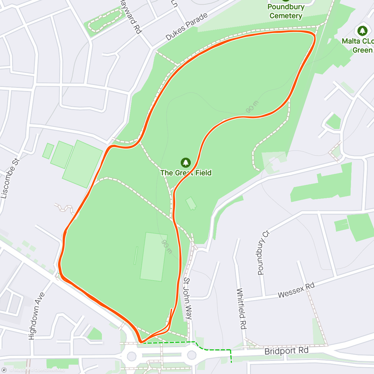 Map of the activity, Poundbury Parkrun