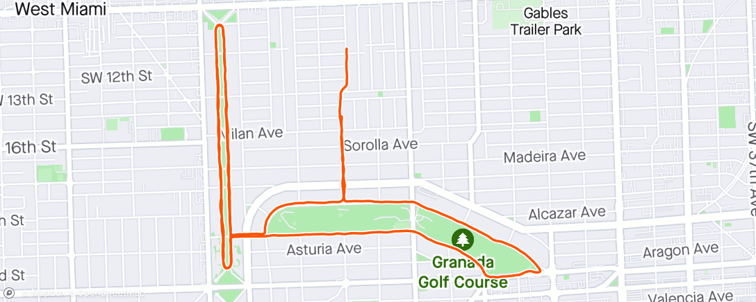 Map of the activity, Afternoon Run Miami, Florida