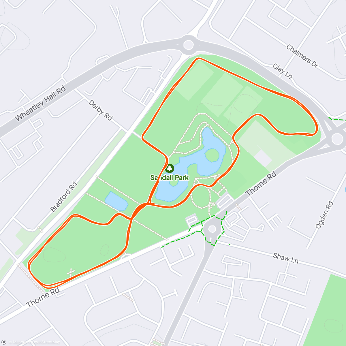 活动地图，Sandall Park parkrun 12.10.24