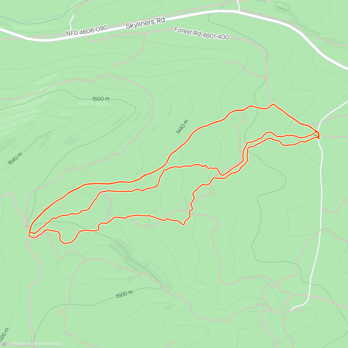 Map of the activity, Post ski snow and rain Mnt bike with the Bowhead bitches