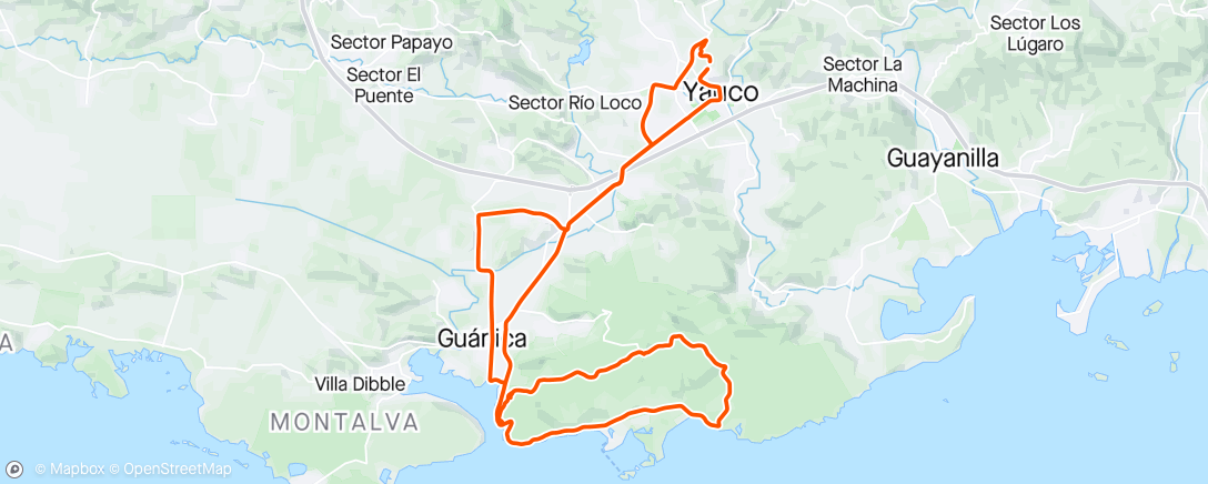 Map of the activity, Corrida con Las Avispas MTB y A Rueda Cafe por bosque seco .