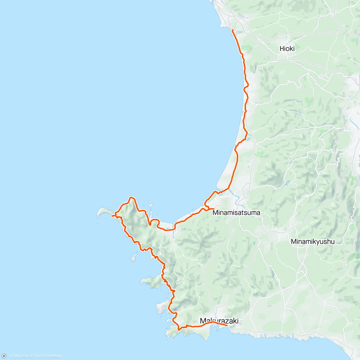 Karte der Aktivität „Cycling Kyushu, Japan D6: Hioki to Makurazaki”