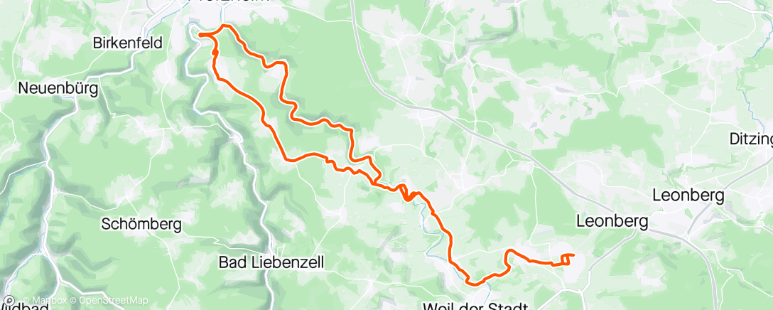 Mapa de la actividad, Mountainbike-Fahrt am Morgen