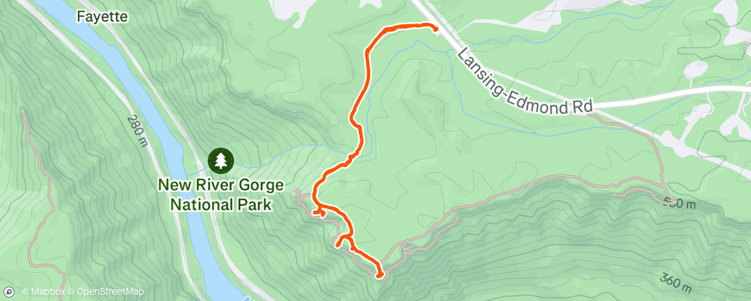 Map of the activity, New River Gorge Hike