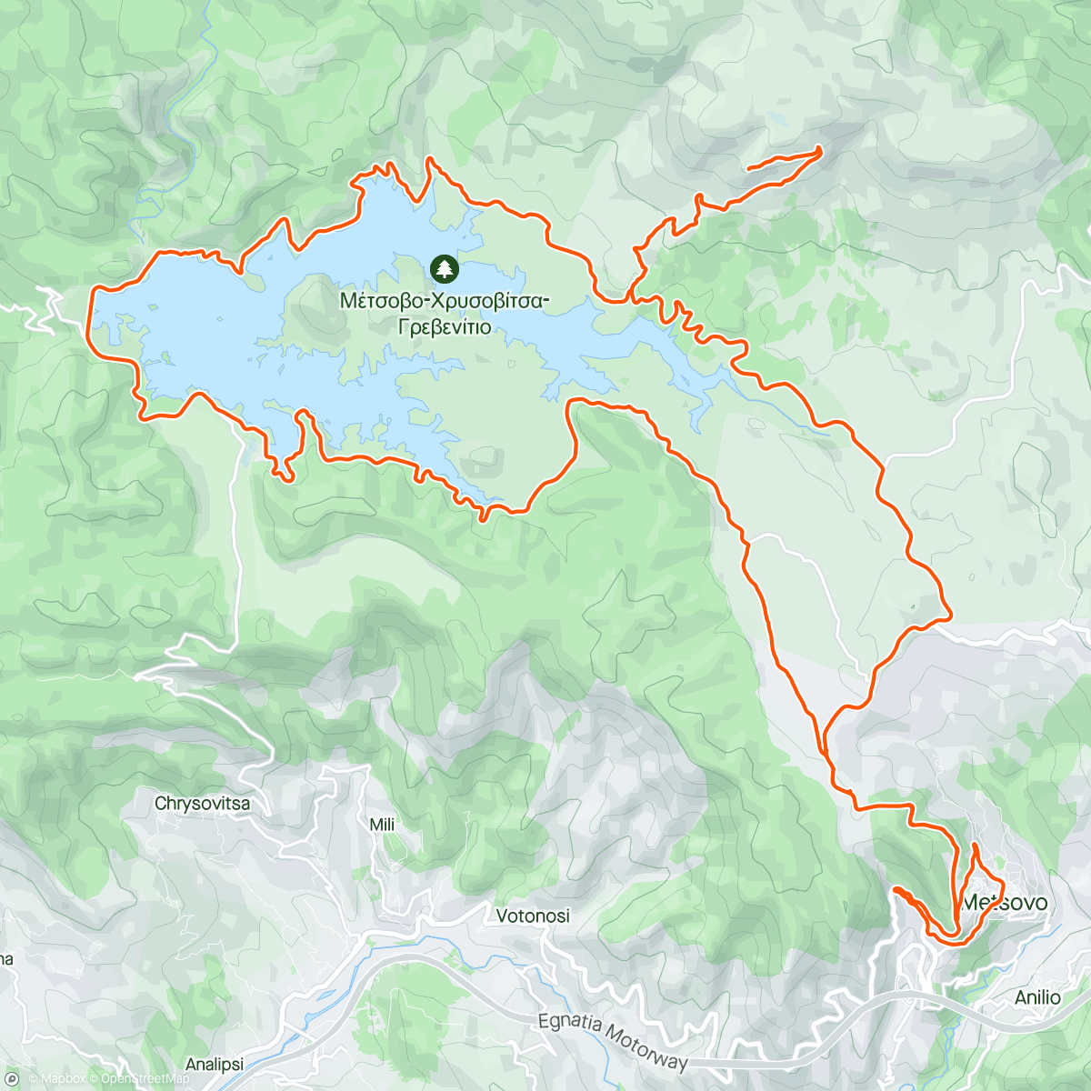 Mapa de la actividad (החופשה היוונית- הסיום- הקפת אגם Aoos)
