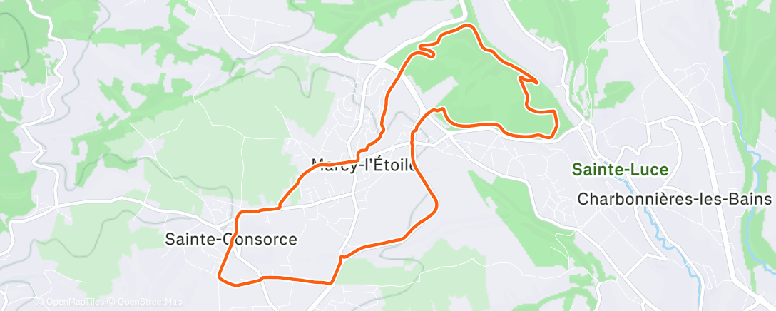 Карта физической активности (QPJ4+QFP Marcy-l'Étoile - Vallon des Pierres Rouges, Parc de Lacroix-Laval, Avenue des Alpes, Sainte-Consorce)