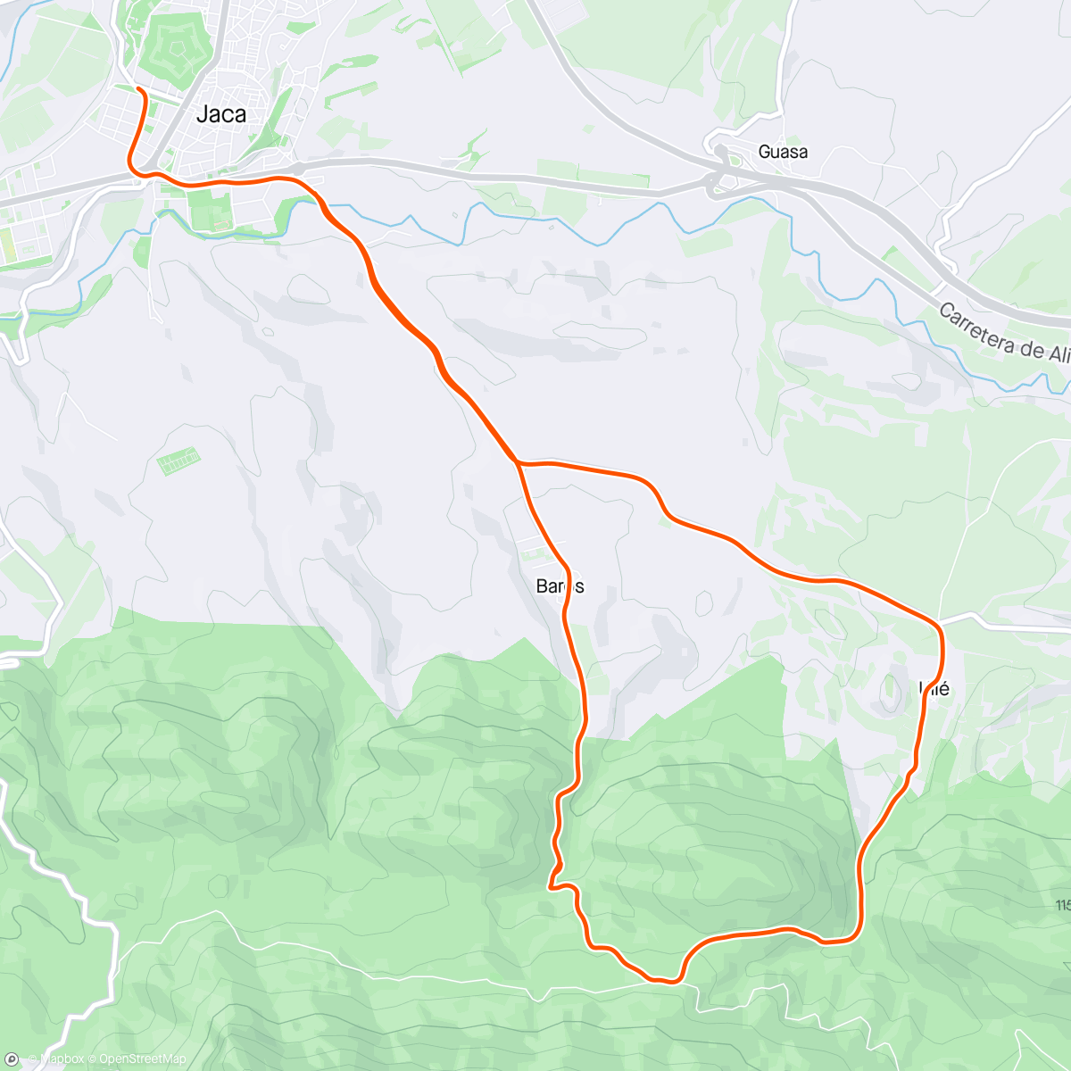 Map of the activity, Jaca-Baros-Parador Oroel-Ulle-Jaca