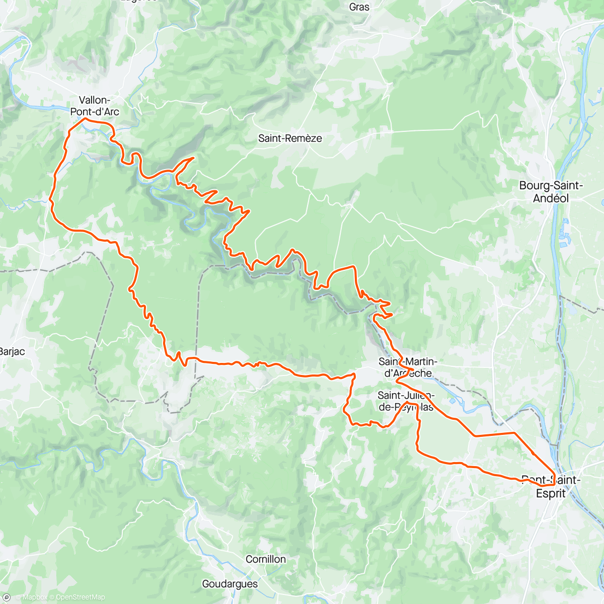 Map of the activity, Tour des gorges de l Ardèche
