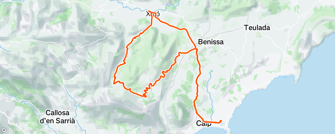 Map of the activity, Purto de Bernia from Pinos. Loop from Calp with Gill