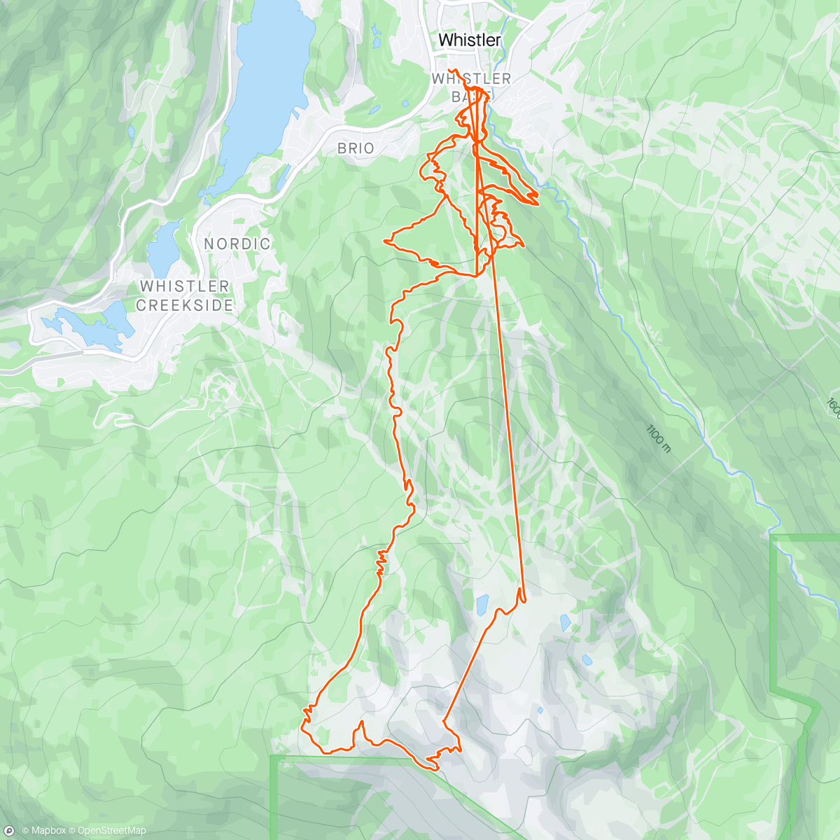 Map of the activity, Whistler Day 1: Top of the World, Aline, Crank it Up, Joy Ride, Freight Train, etc, etc