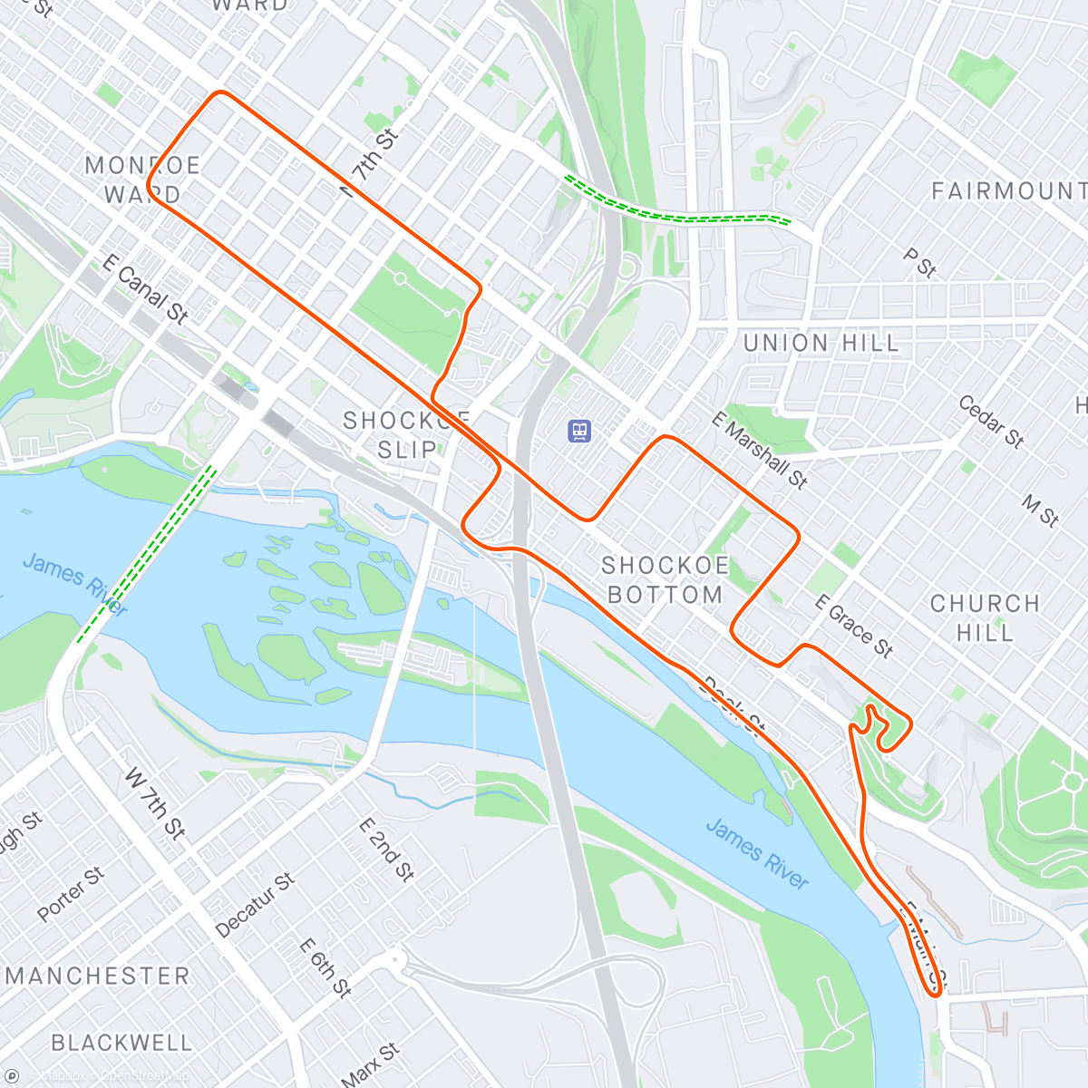 Map of the activity, Zwift - 65rpm Strength Ramps in Richmond