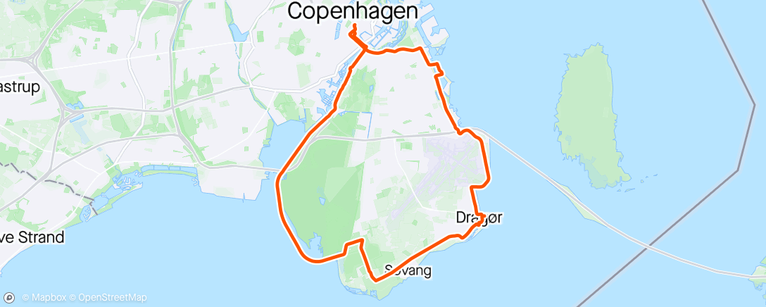 Map of the activity, Copenhagen past the nature reserve to Dragør