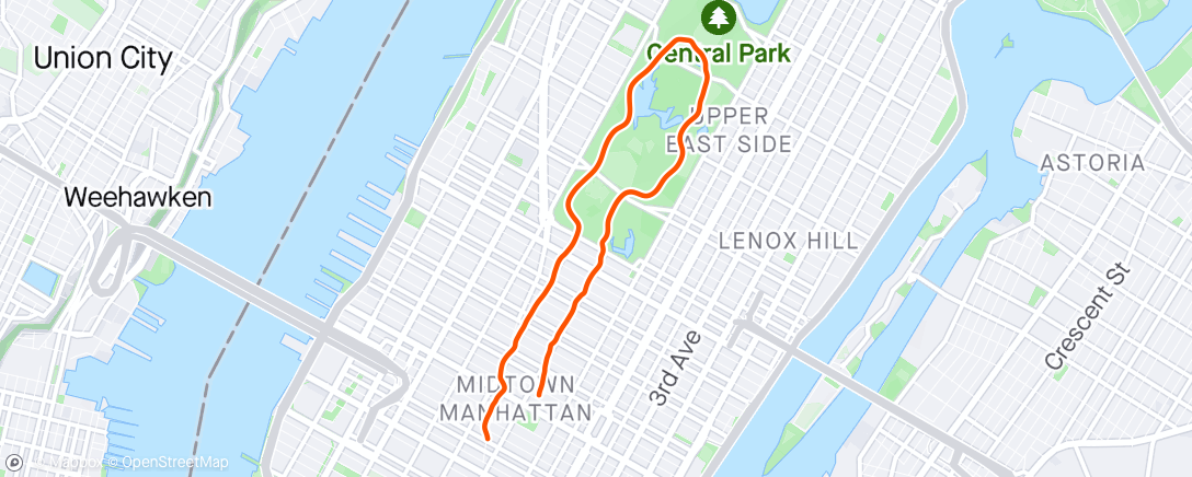 Map of the activity, Morning fun run through Central Park
